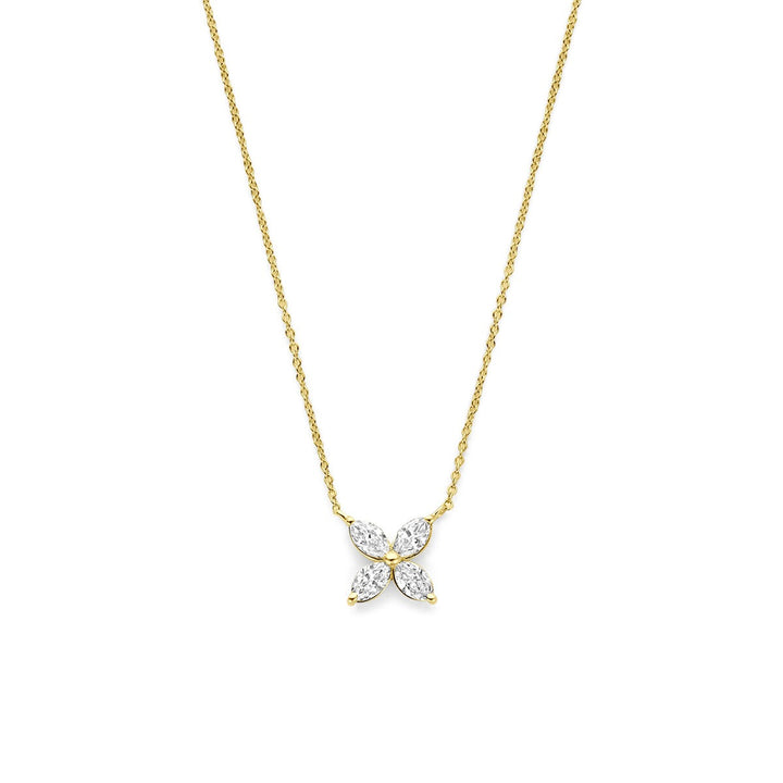 14k Geelgouden collier met lab grown diamant bloem