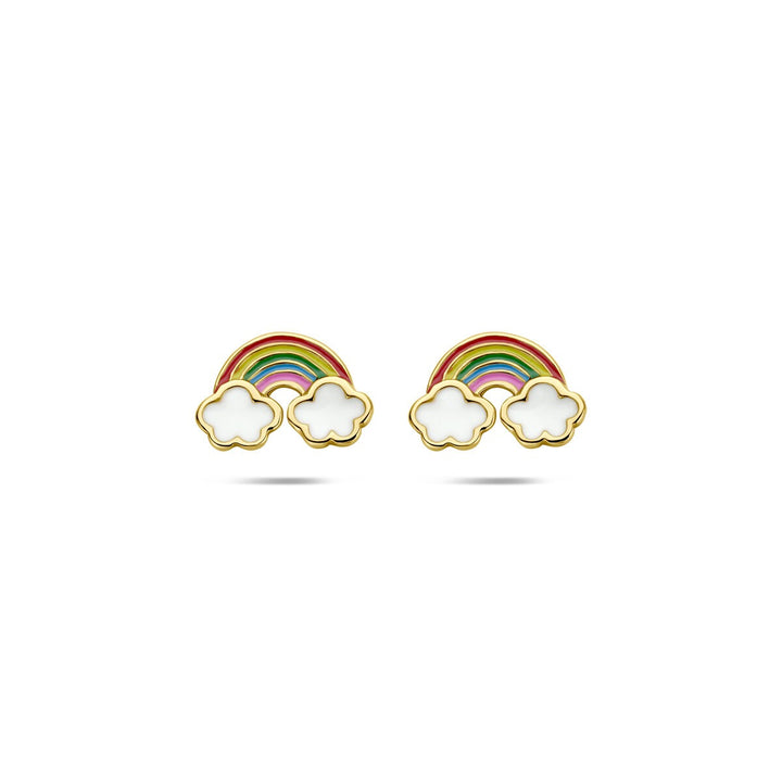 Verguld 925 Zilveren Kinder Oorknopjes Regenboog met Wolken