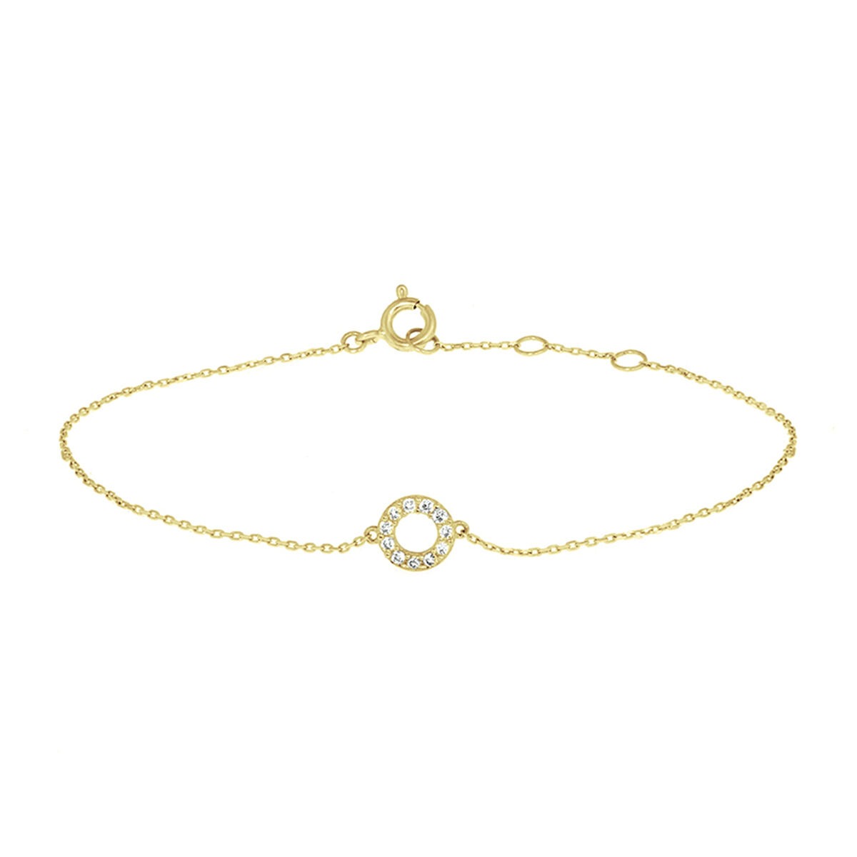Geelgouden armband met een ronde schakel en zirkonia-steentjes.