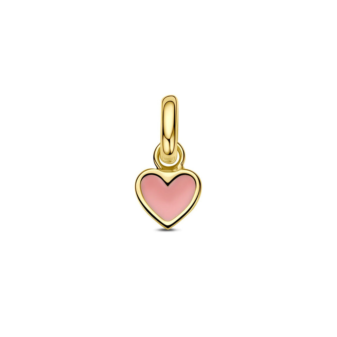 9k Geelgouden hart hanger met roze emaille