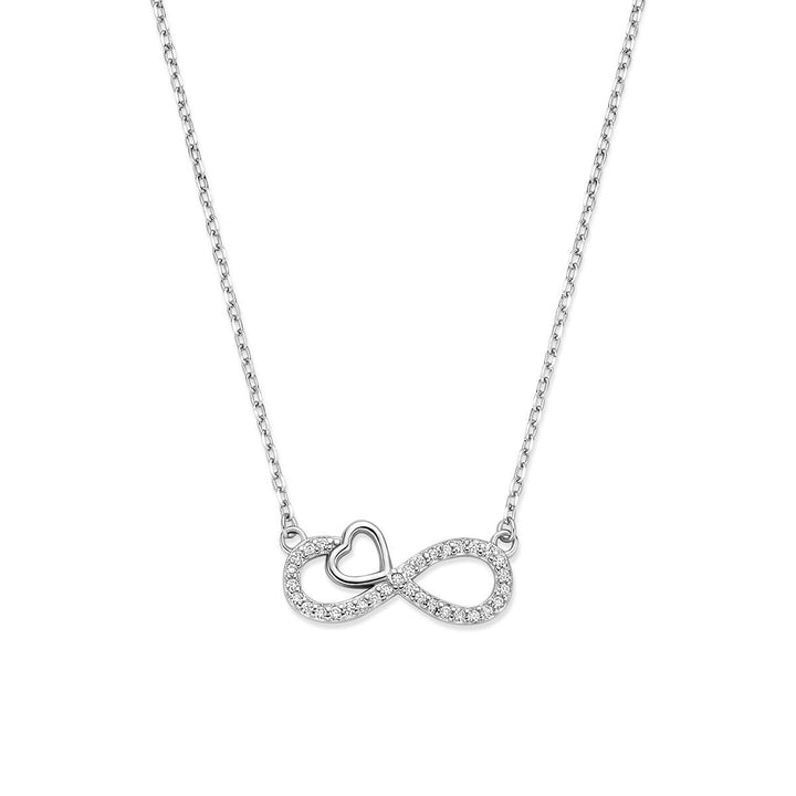 Gerhodineerd 925 zilveren collier met infinity, hartje en zirkonia