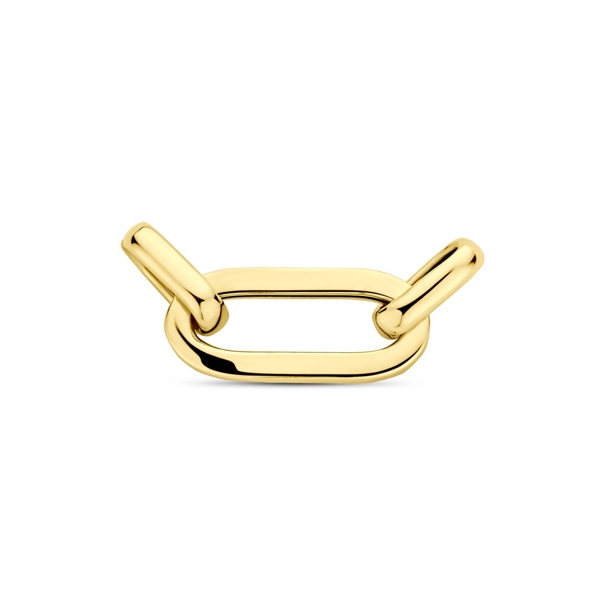 Geelgouden schakelstuk met een ovale vorm en twee openingen voor koordbevestiging.