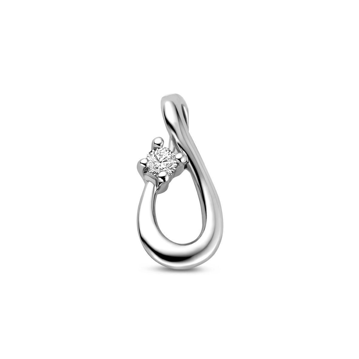 Zilveren infinity hanger met een sprankelende zirkonia, symboliserend oneindige verbondenheid.