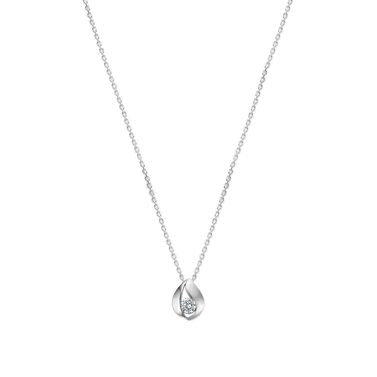 Zilveren ketting met druppelvormige hanger en een zirkonia, gerhodineerd 925 zilver.