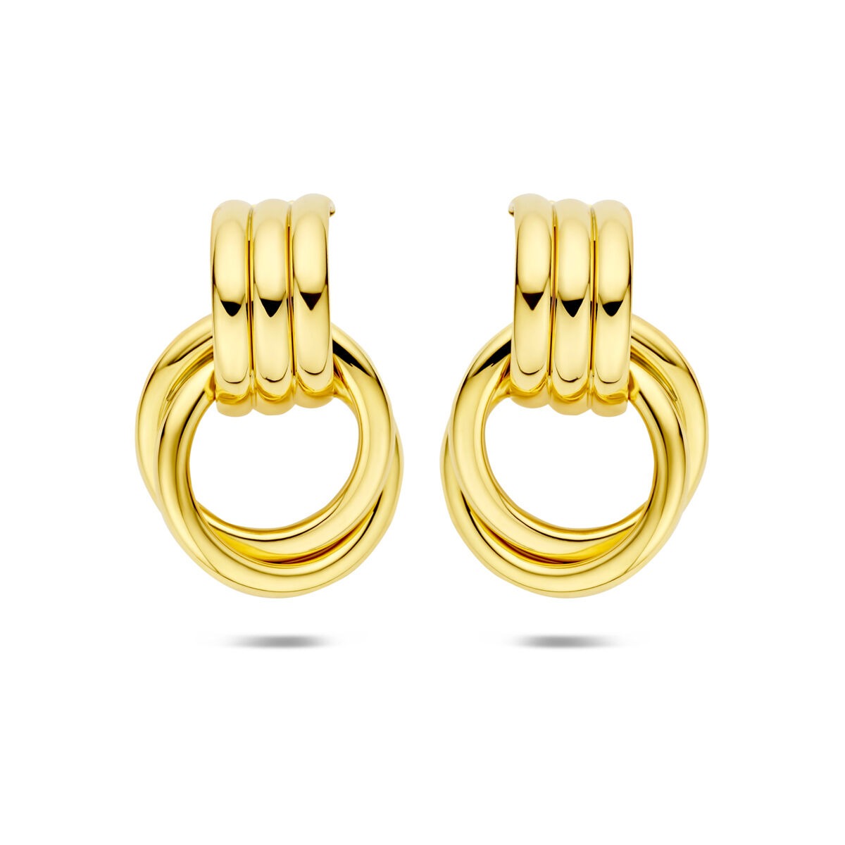 Vergulde 925 zilveren stekeroorringen met een dubbele ringvorm en drie schakelachtige details.