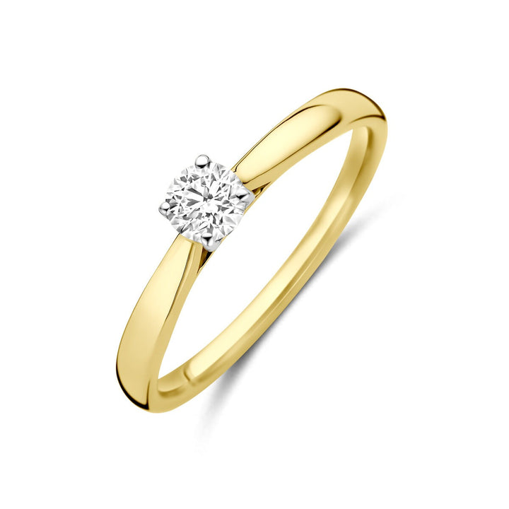 14k Bicolor geel- en witgouden ring met 0.25ct lab grown diamant