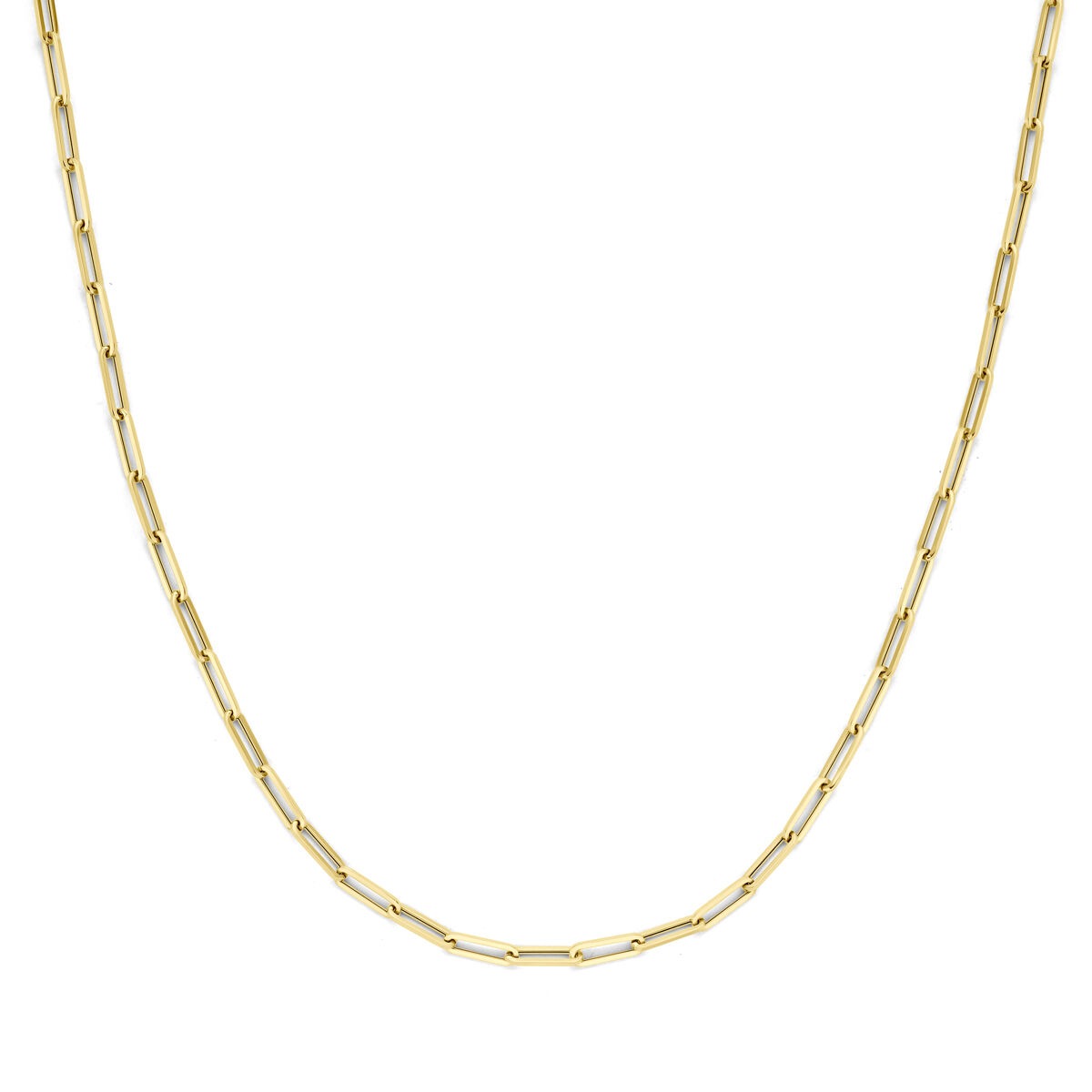 Paperclip collier in 9k geelgoudkleurig met een lengte van 45 cm en een schakelontwerp.