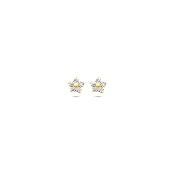 ear studs flower and zirconia 14K yellow gold