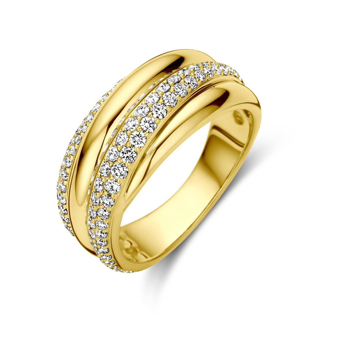 Gouden ring van 14k met briljant geslepen diamanten, twee rijen van 0.71ct si.