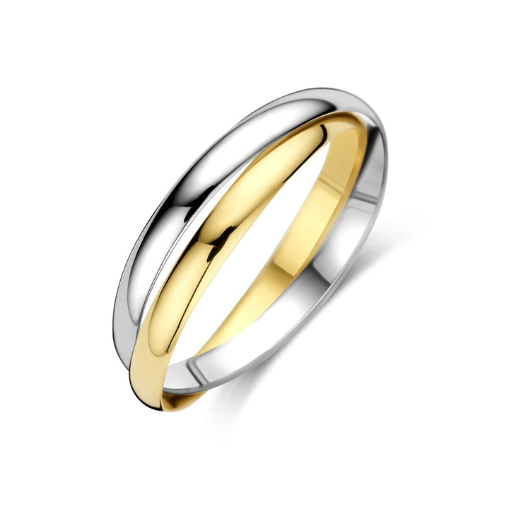 14k Bicolor dames ring van geel- en witgoud – dubbele band 2,3 mm