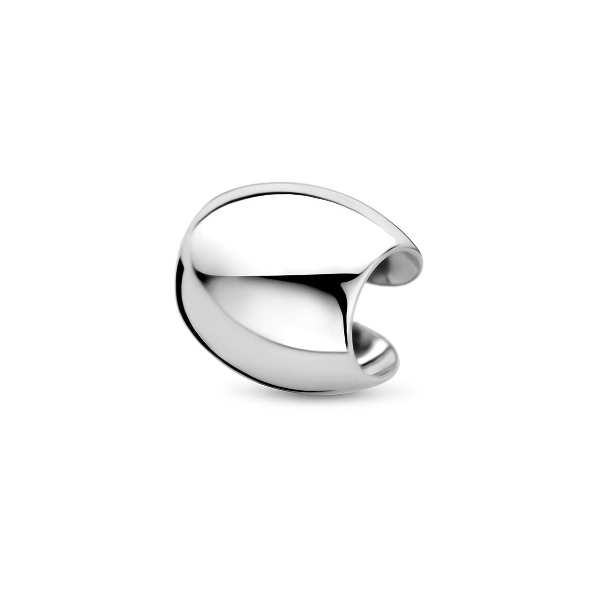 Gerhodineerde zilveren earcuff met een glanzende, vloeiende vorm van 11,5 mm.