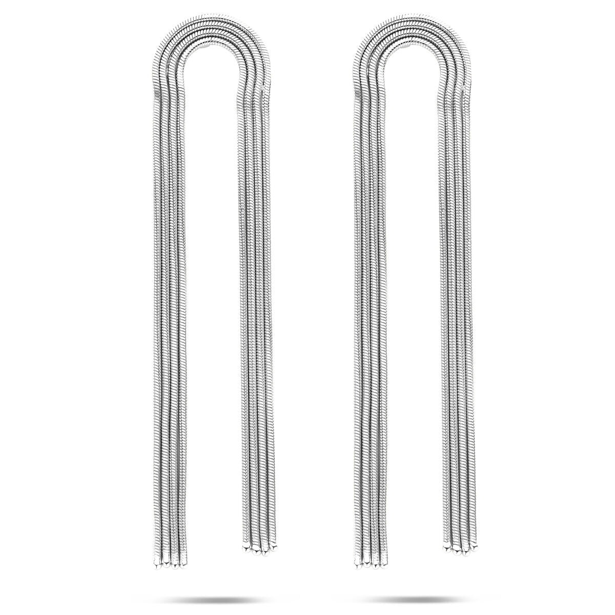 Zilveren oorhangers met schakelmotief, gerhodineerd 925 zilver, 91 mm lang.