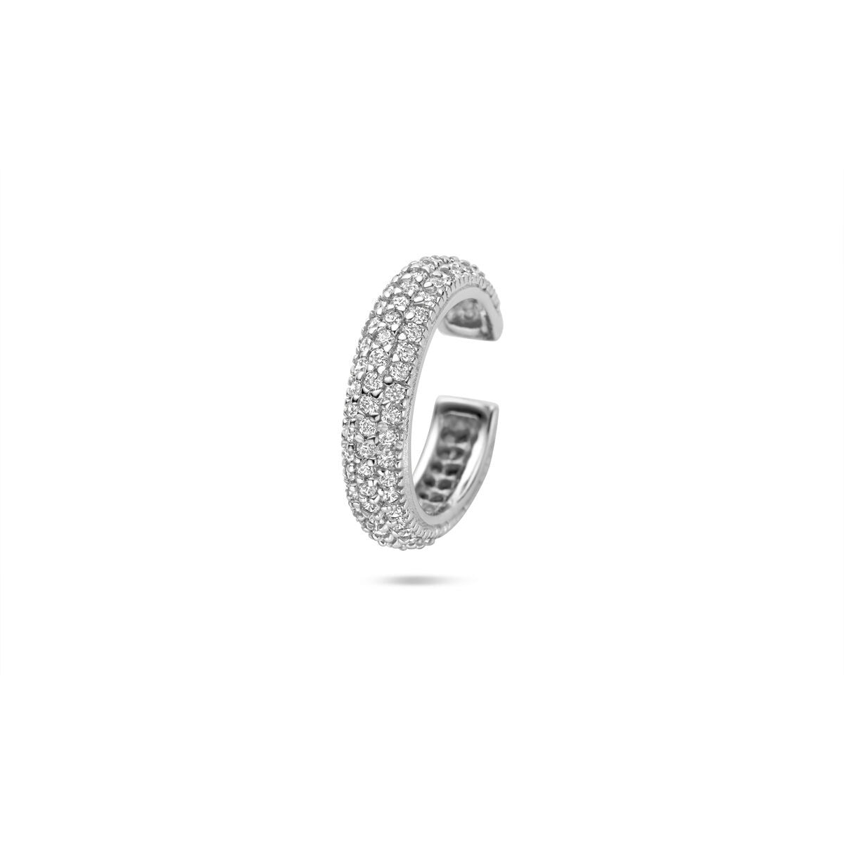 Zilveren ear cuff van gerhodineerd 925 zilver met pavé zetting van zirkonia.