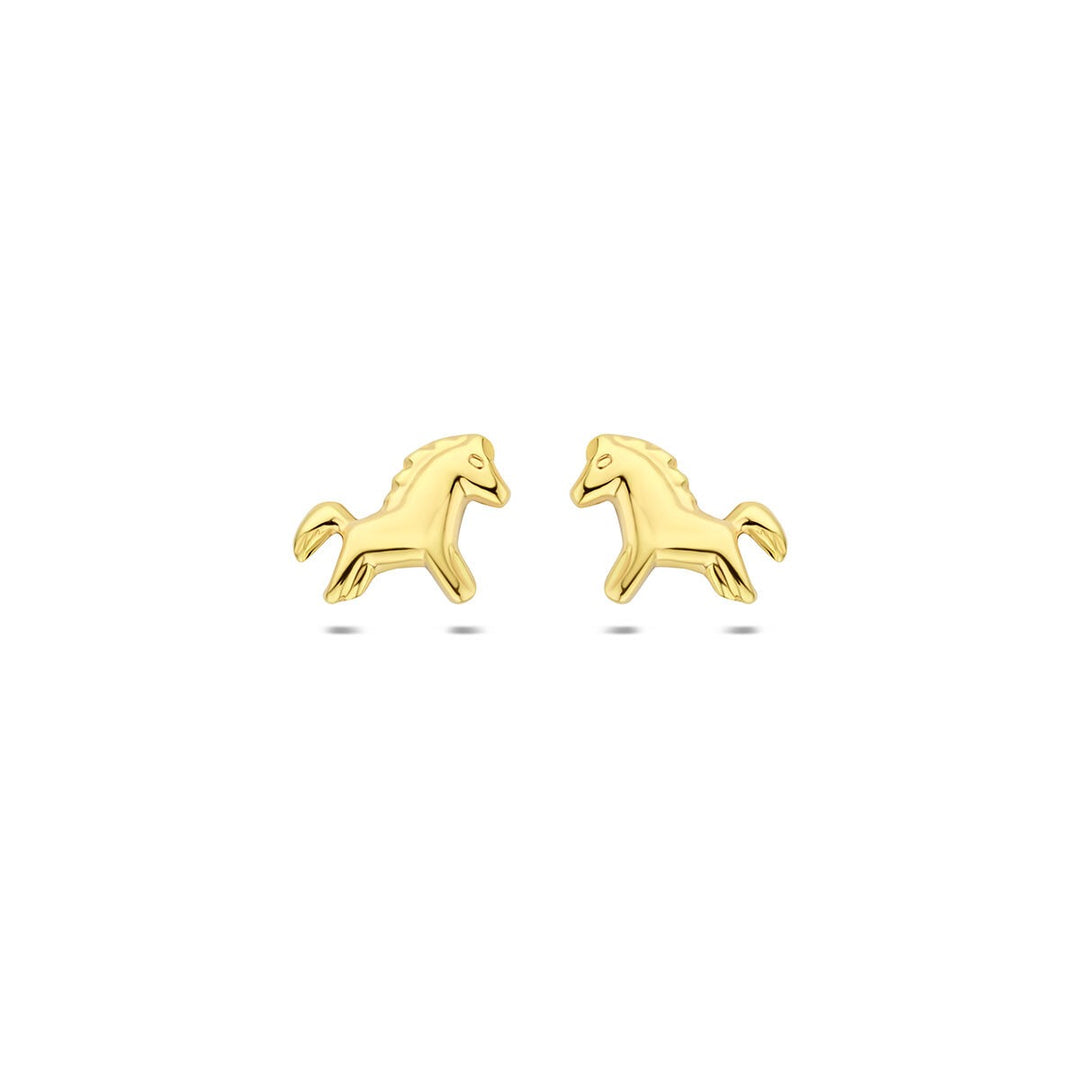 9k Geelgouden oorknopjes paard
