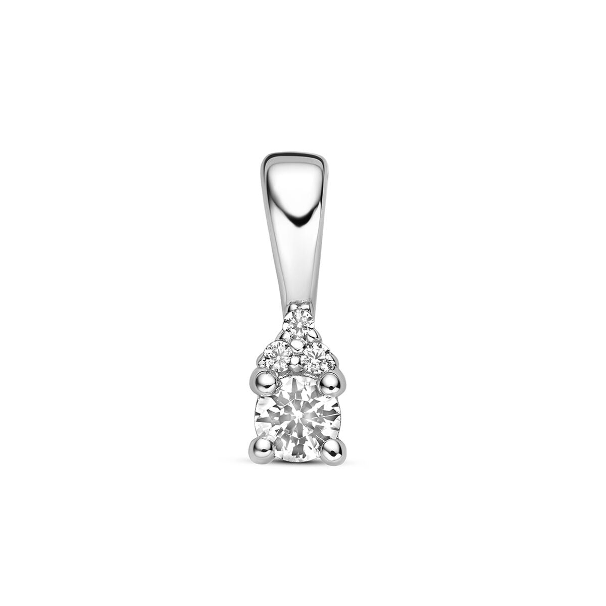 Gerhodineerde 925 zilveren hanger met een heldere zirkonia in een klassieke zetting.