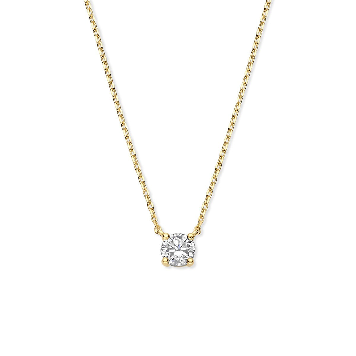 Gouden ketting met een ronde zirkonia, 14k anker collier met fijne schakel.