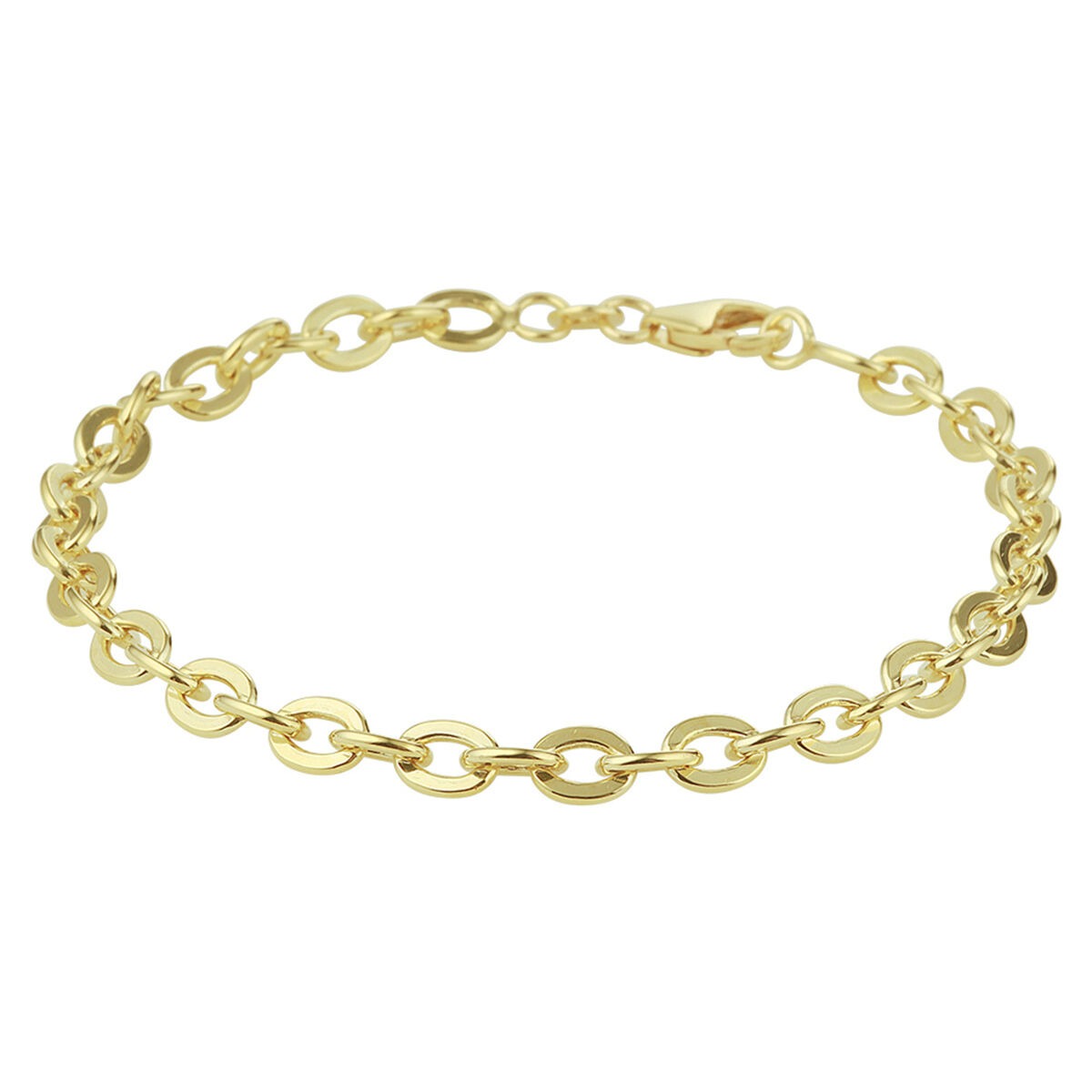 Geelgouden anker armband met schakels in een verfijnde, glanzende afwerking.