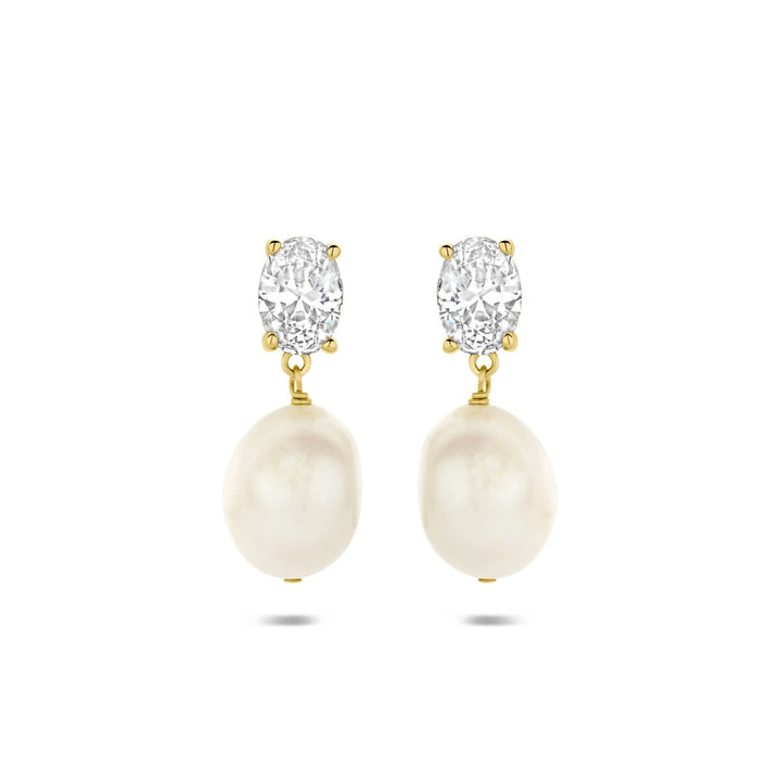 Verguld 925 zilveren oorhangers met parel en zirkonia