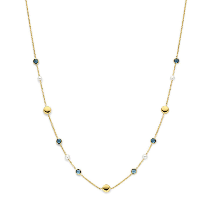 14k geelgouden collier met parels en London Blue topaas