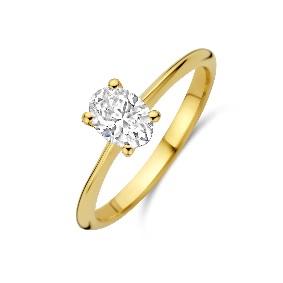 Geelgouden ring met ovale lab grown diamant van 0.50ct, met een verfijnde, minimalistische setting.