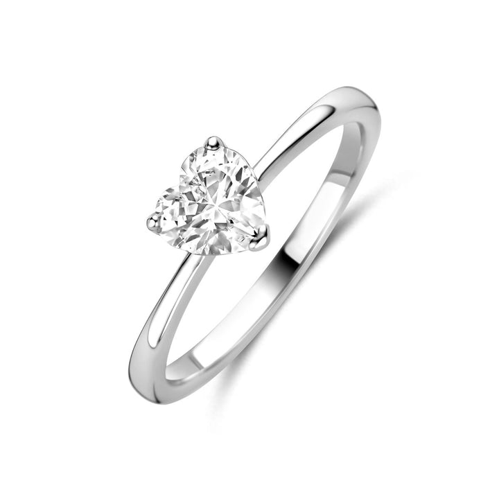 Zilveren ring met hartvormige zirkonia – gerhodineerd damesdesign
