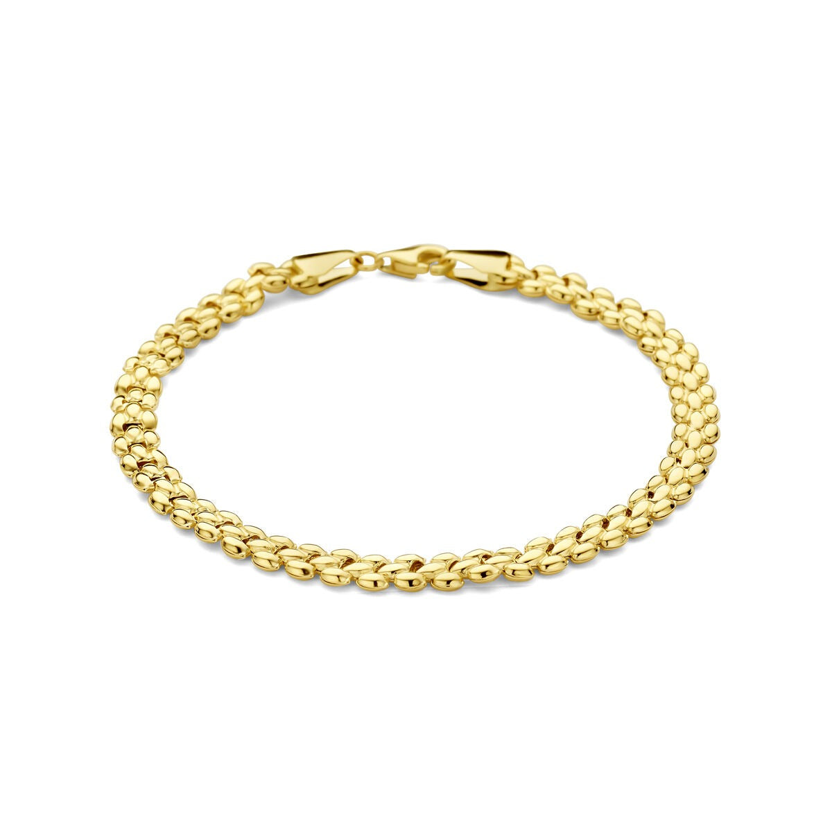 Gouden dames armband van 14k met anker schakels en een stevige sluiting.