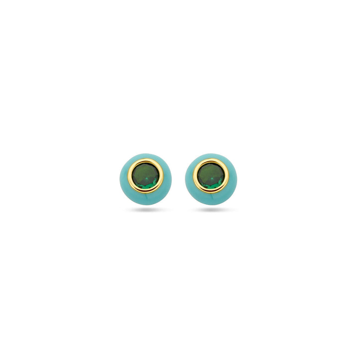 ear studs turquoise enamel and green zirconia 1 micron silver gold plated (yellow)