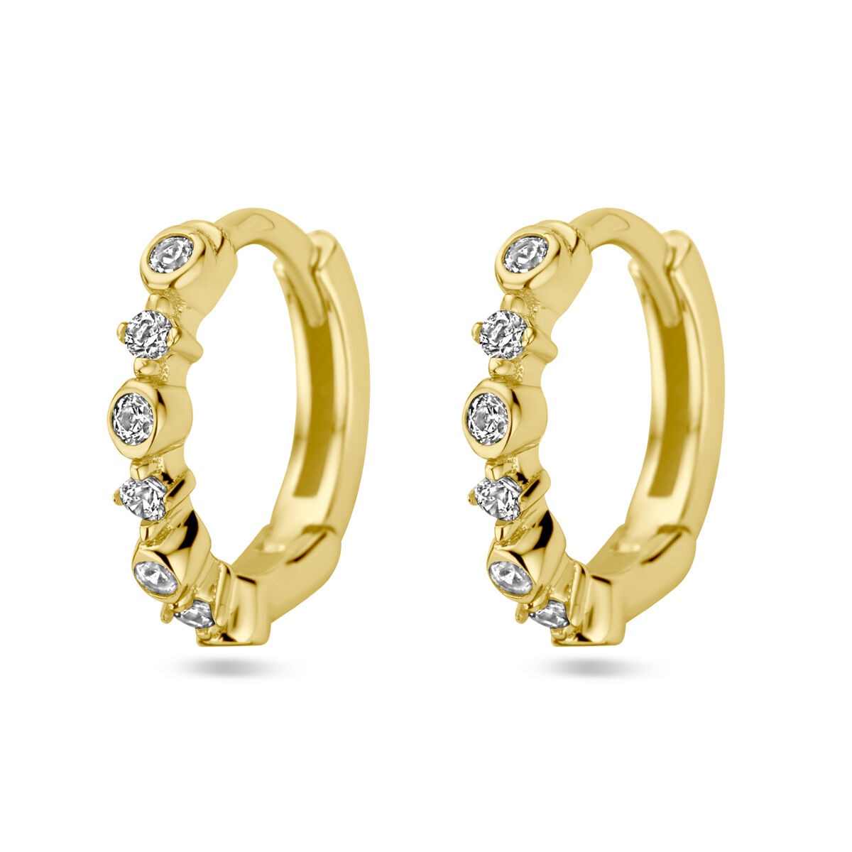 Vergulde zilveren klapoorringen in geelgoud met zirkonia, 11,5 mm, met een opvallend design en glanzende afwerking.