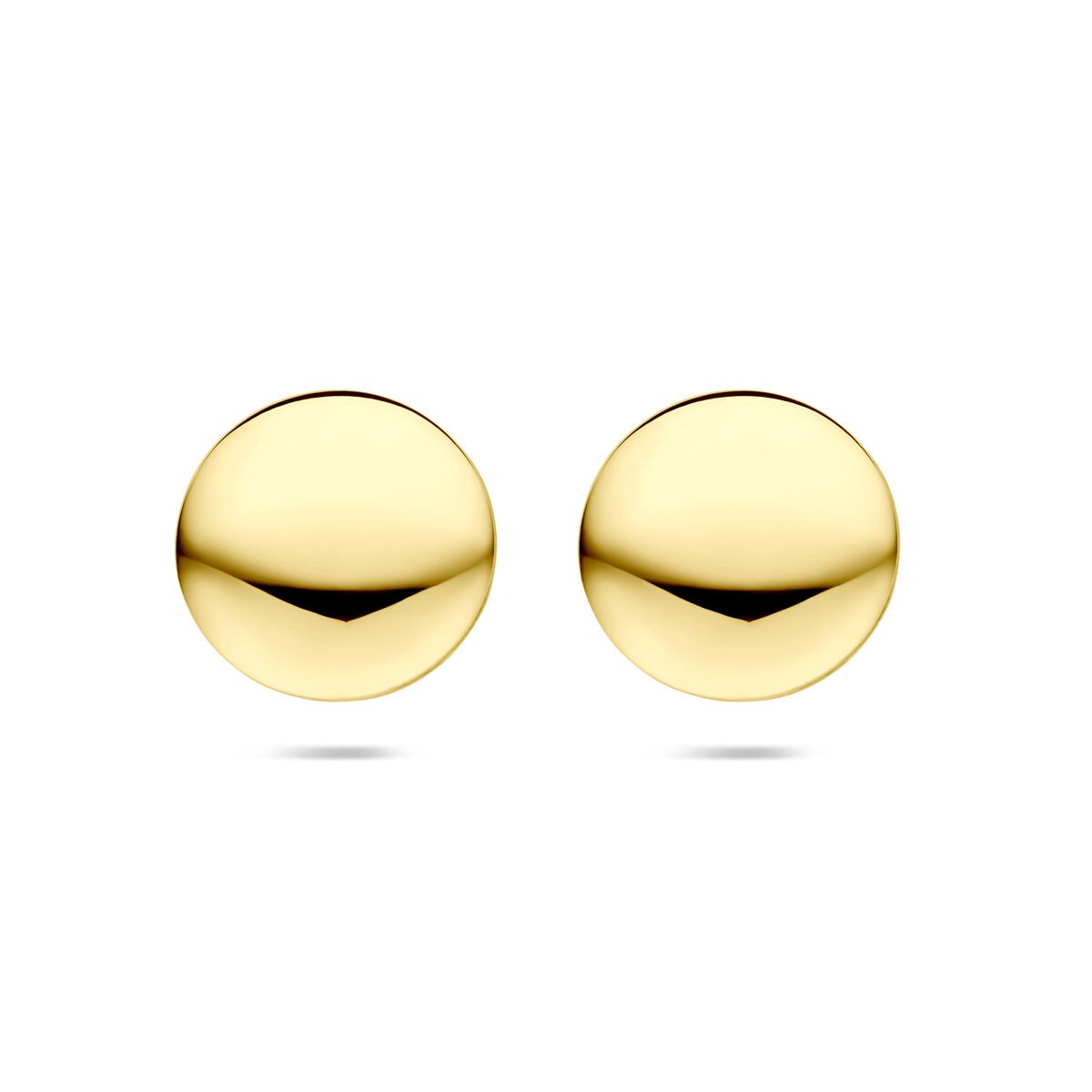 Vergulde zilveren oorknoppen met een ronde, glanzende afwerking van circa 20 mm.