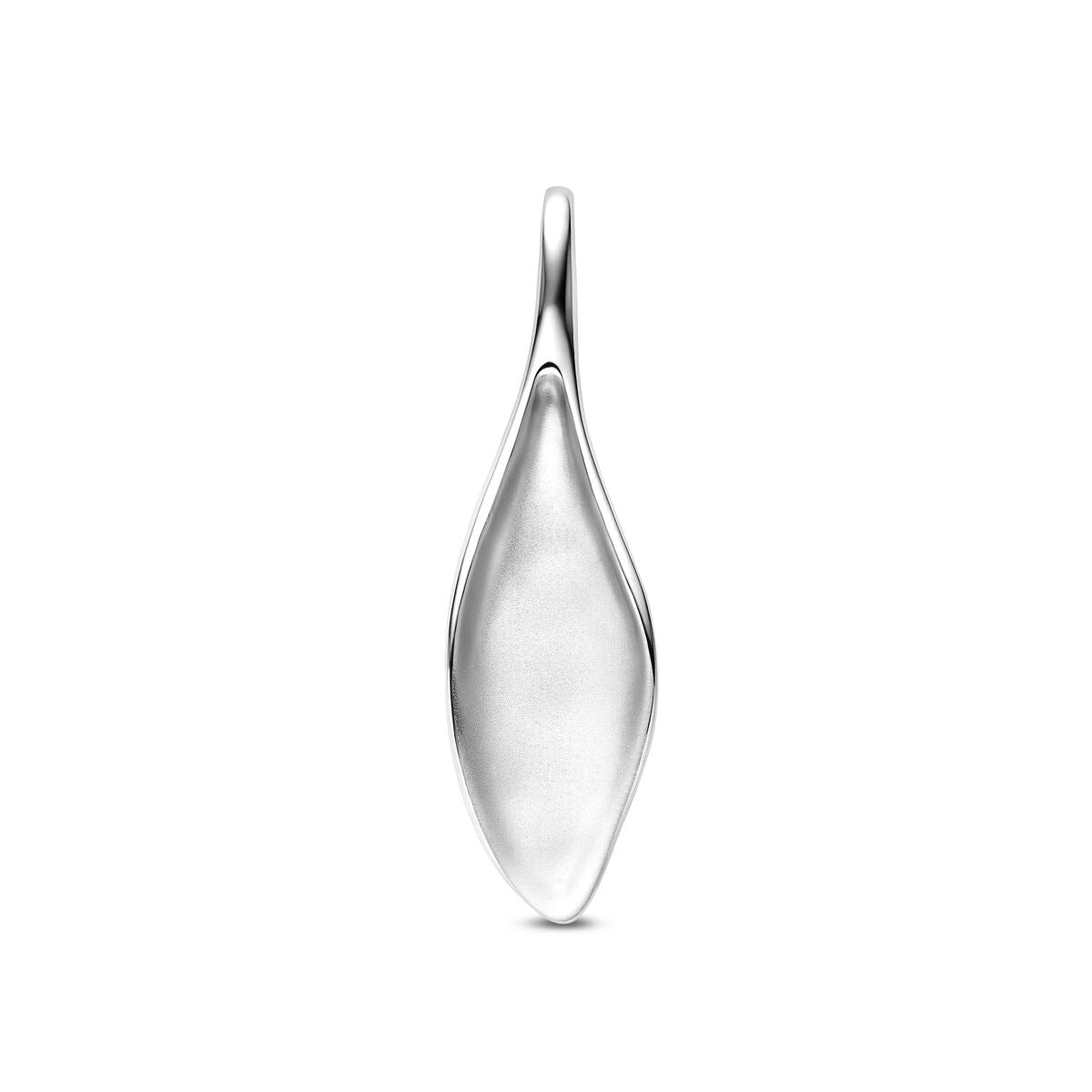 Zilveren hanger van gerhodineerd 925 zilver met een gestroomlijnde, ovale vorm.