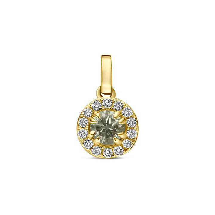 14k Geelgouden hanger met groene amethist en lab grown diamant