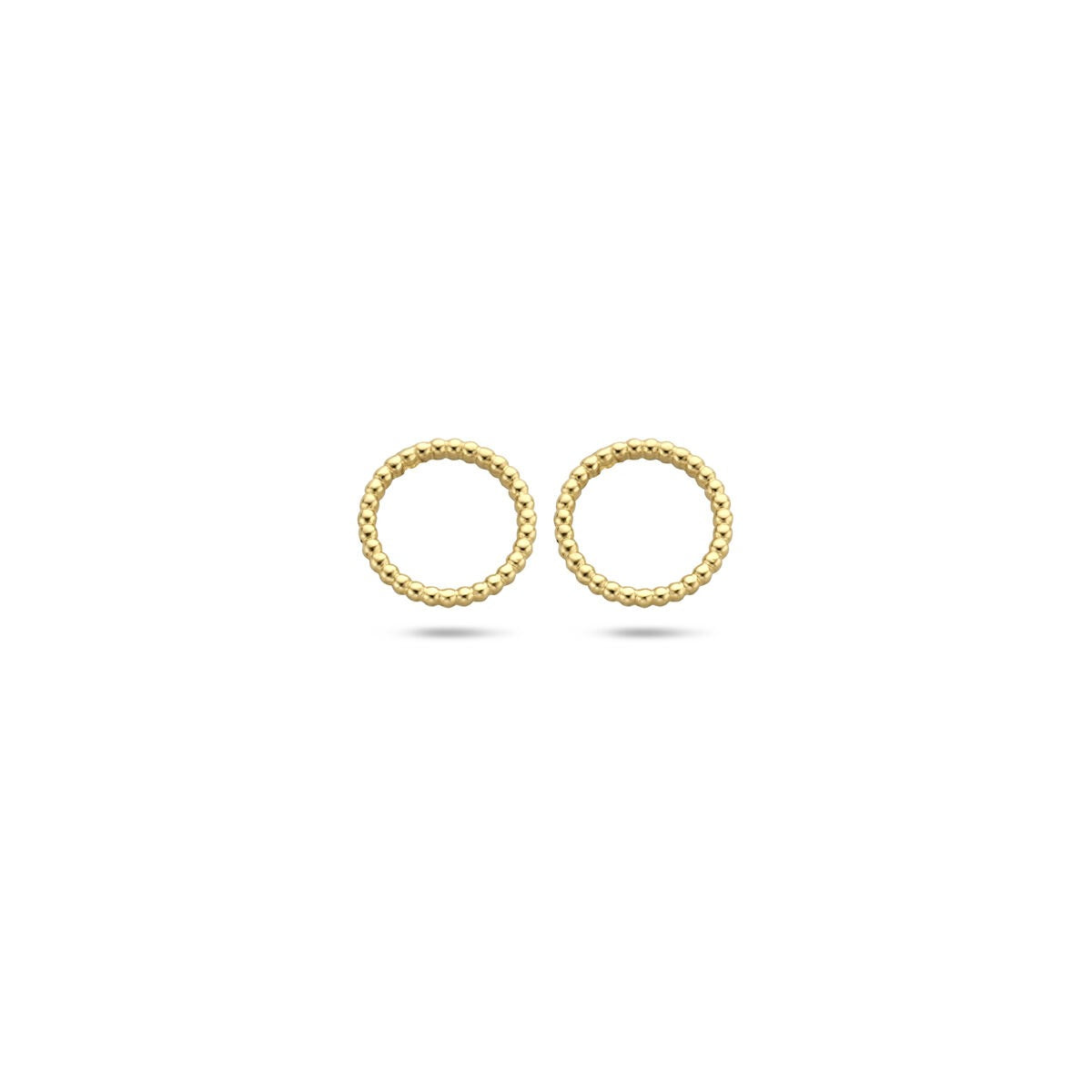 Gouden oorknoppen met een twisted rondje van 14k, met een glanzende afwerking.