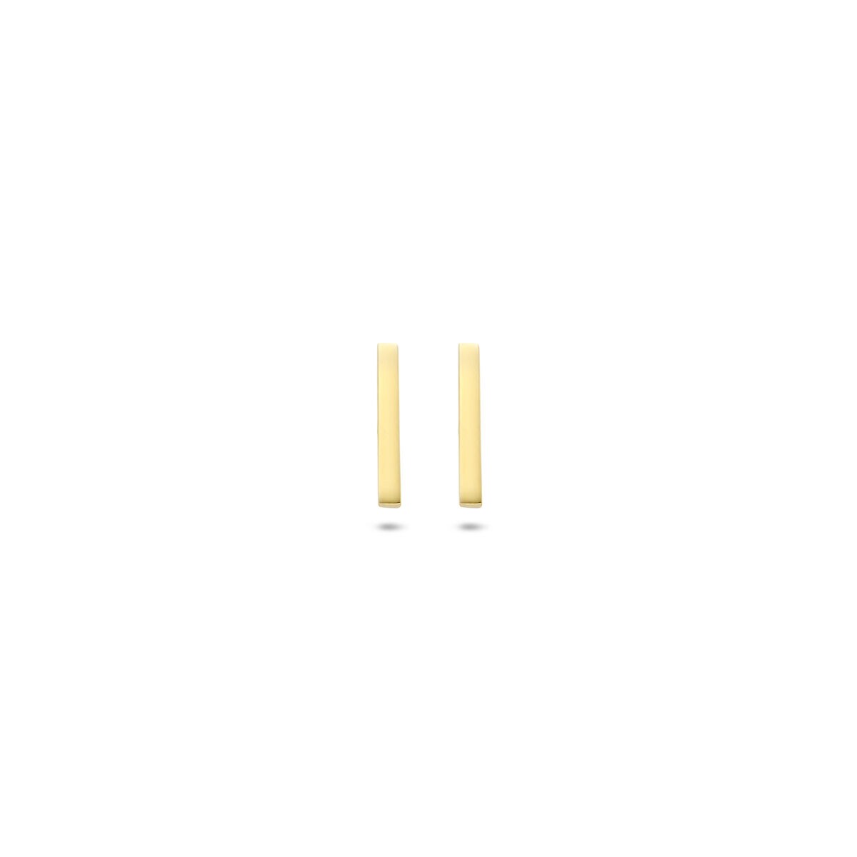 Gouden oorknoppen in balkvorm van 14k, met een strakke en minimalistische uitstraling.