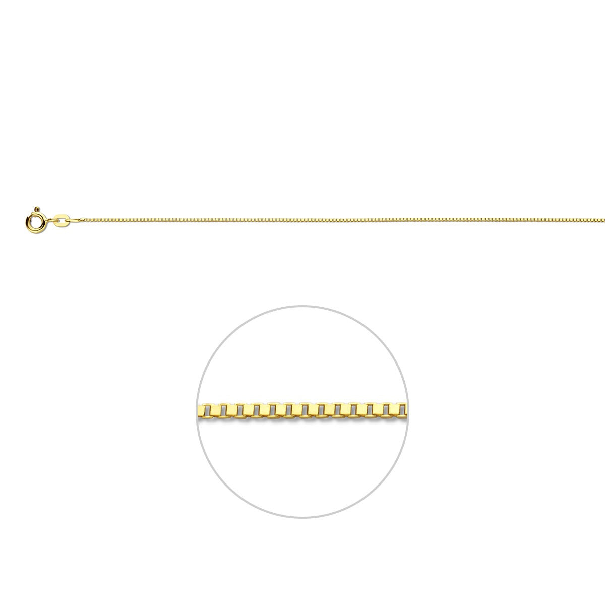 Geelgouden armband met Venetiaanse schakels van 0,8 mm, met een sluiting.