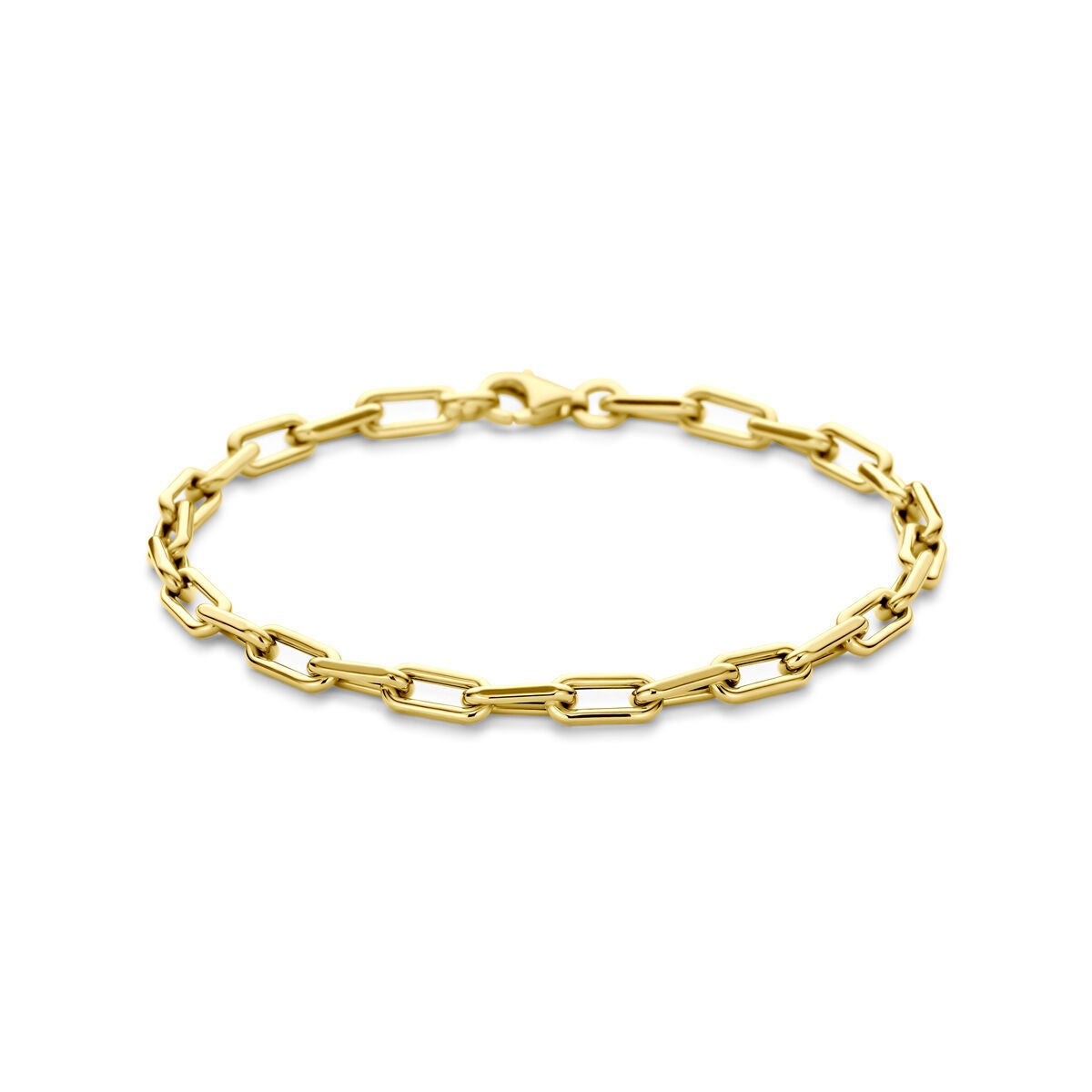 Gouden dames armband van 14k met anker schakels van 4 mm breedte.