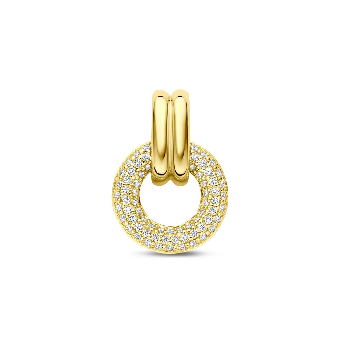Geelgouden dames hanger in de vorm van een cirkel, bezet met diamanten van 0,19 ct.