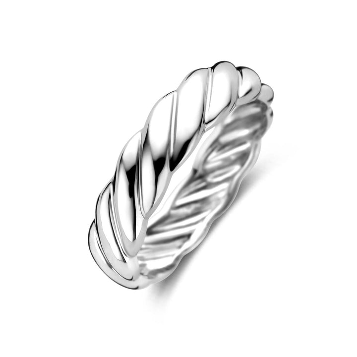 Zilveren dames ring – Gerhodineerd 925 zilver, gedraaid design, 5 mm breed