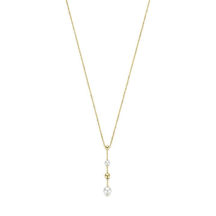 14k Geelgouden Y-collier met parels en bolletjes