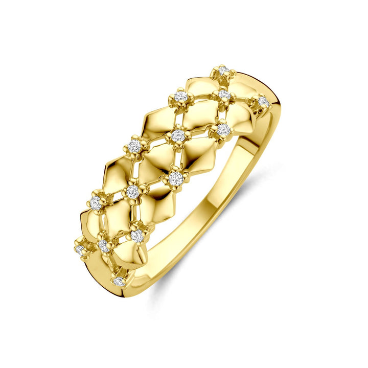 Bicolor ring – 14k geel- en witgoud met diamant, 7 mm breed