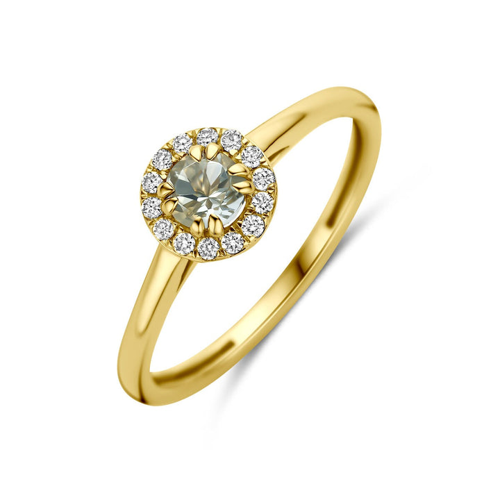 14k Geelgouden ring met groene amethist en lab grown diamant