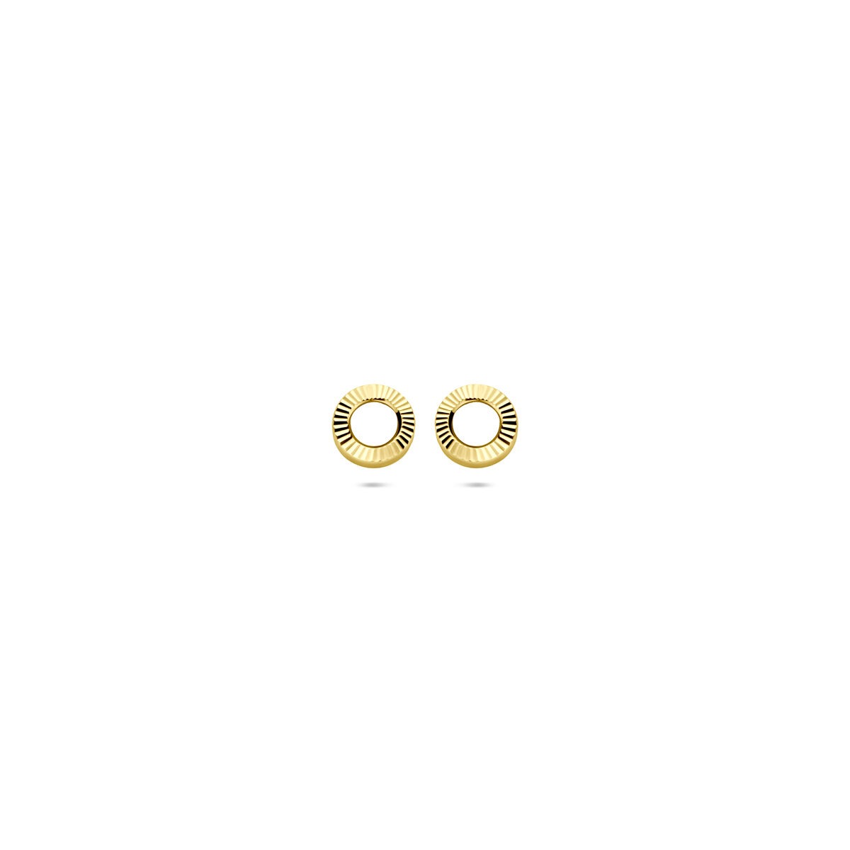 Rond 14k geelgouden oorknoppen van 4,5 mm met een gestructureerde afwerking.