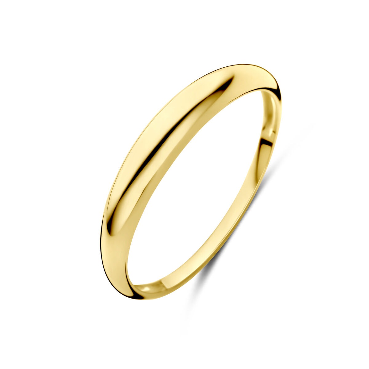 Gouden damesring van 14k, 3,5 mm breed, met een gladde, glanzende afwerking.