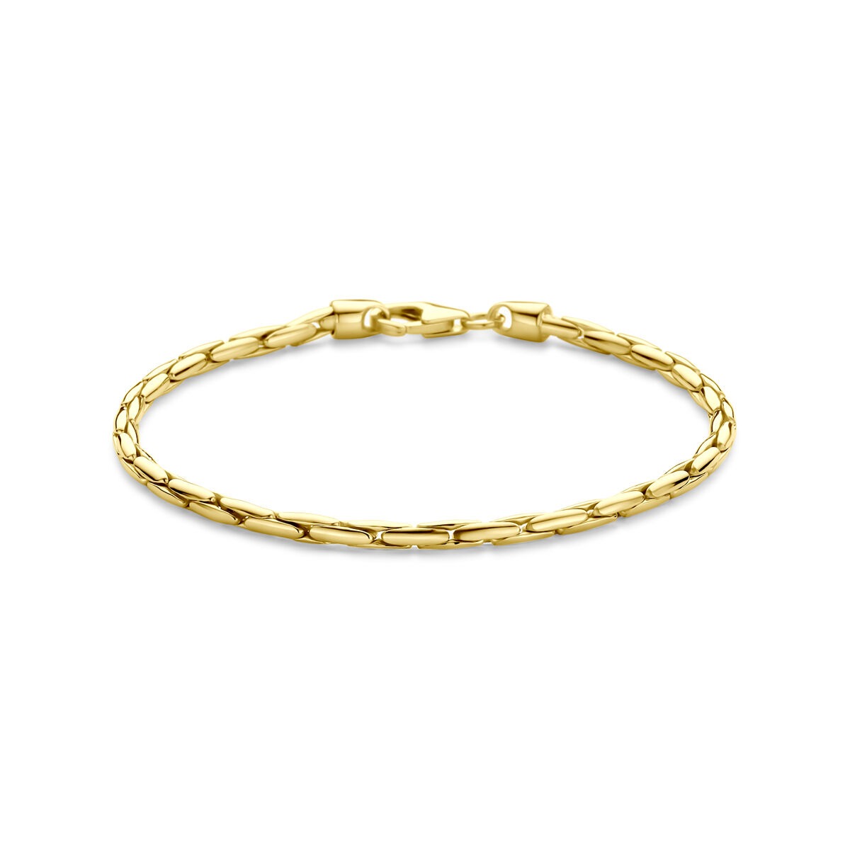 Gourmet armband van 14k geelgoud met een zilveren kern, 2,8 mm breed en 18 cm lang.