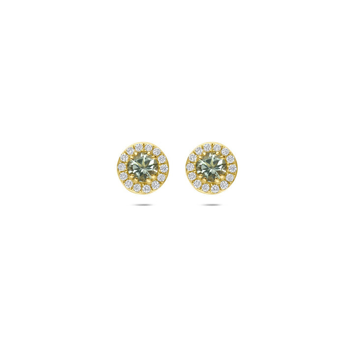14k Geelgouden oorknoppen met groene amethist en lab grown diamant