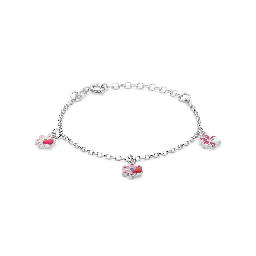 Gerhodineerd 925 Zilveren Bloemen Armband met Emaille