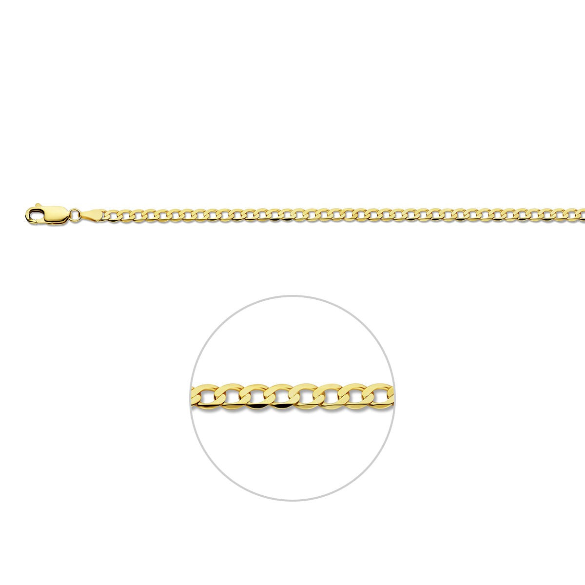 Geelgouden gourmet armband van 9k met een breedte van 3,3 mm en een sluiting.