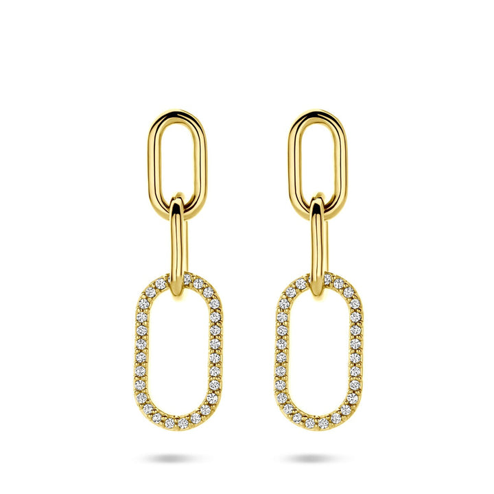 Verguld zilveren oorhangers met zirkonia – 925 zilver, 30 mm
