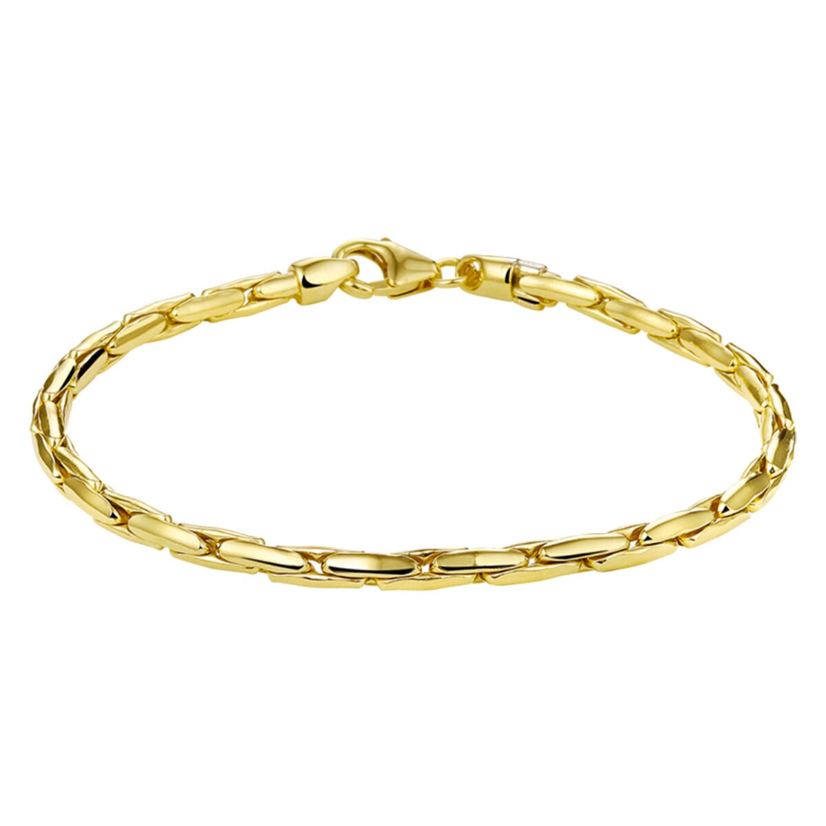 Geelgouden armband met een zilveren kern, met een schakelpuntdesign en een sluiting.
