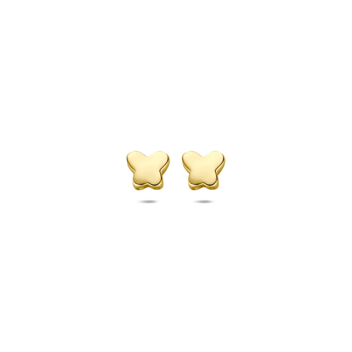 Geelgouden hartjes oorknoppen met een gladde afwerking en een schattige, ronde vorm.