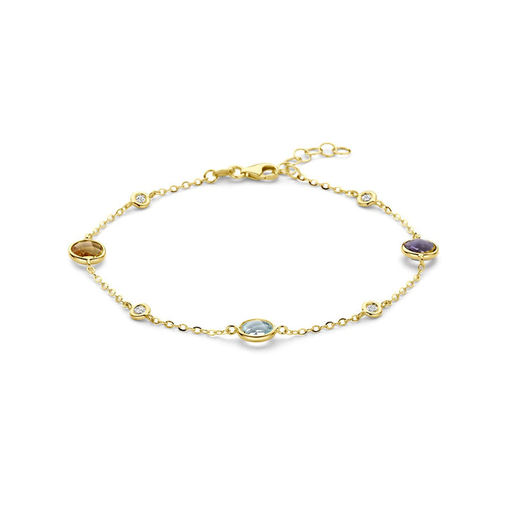 14k Geelgouden armband met citrien, amethist, topaas en diamant
